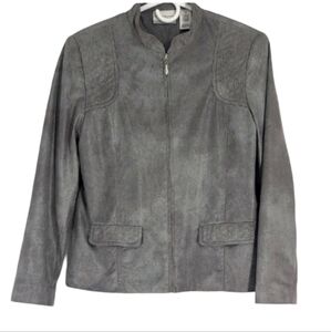 Alfred Dunner Gray Suede Zip-Up Jacket size 8P great condition .